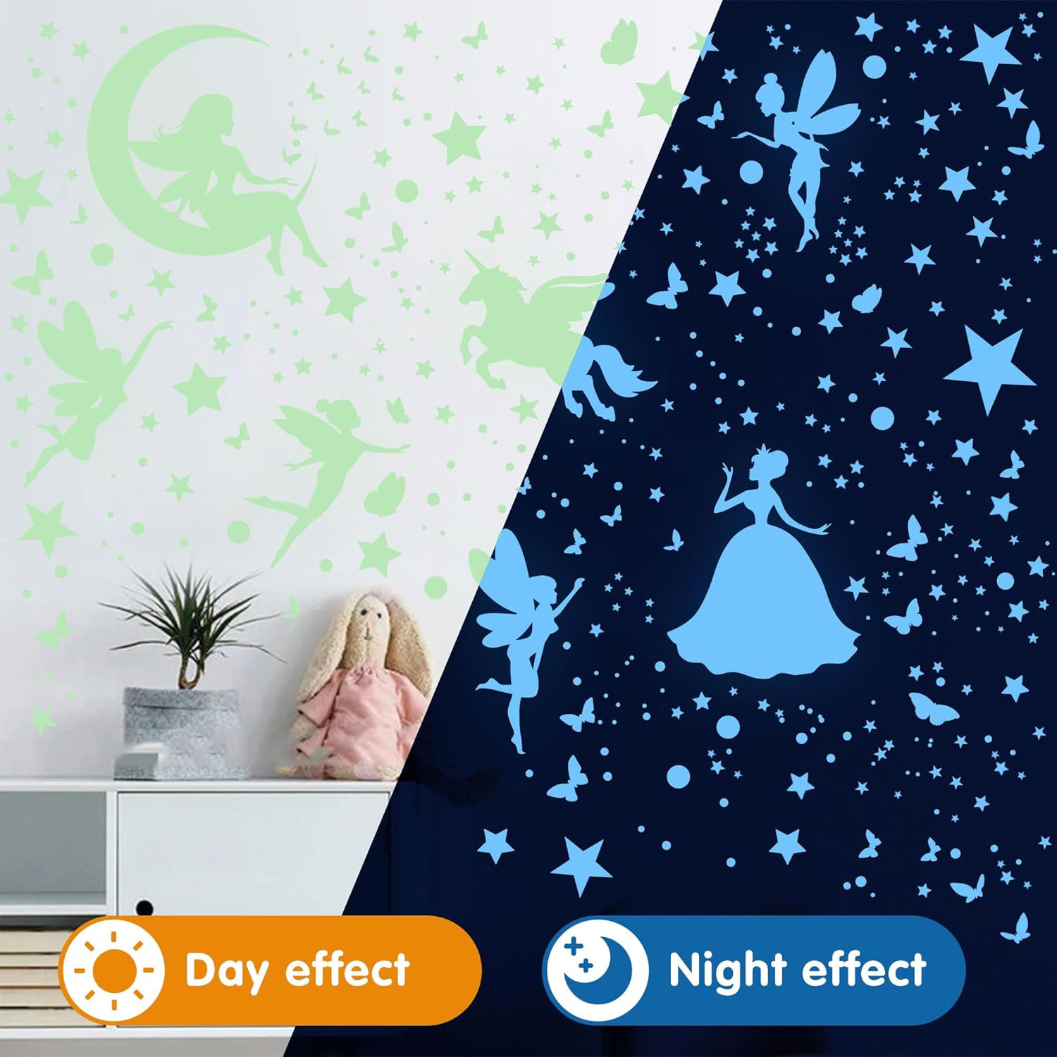 Glow in the Dark Stars Unicorn Bedroom Decor for Girls – Fairy Butterfly Wall De