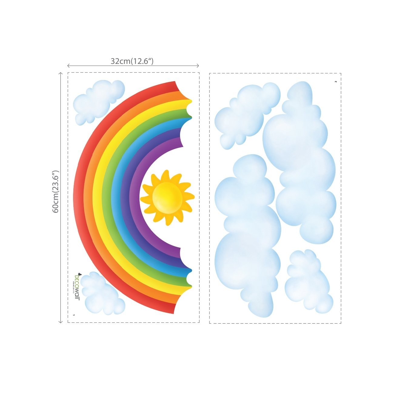 SG2-1713 Rainbow and Clouds Wall Stickers Wall Decals Peel and Stick Removabl…