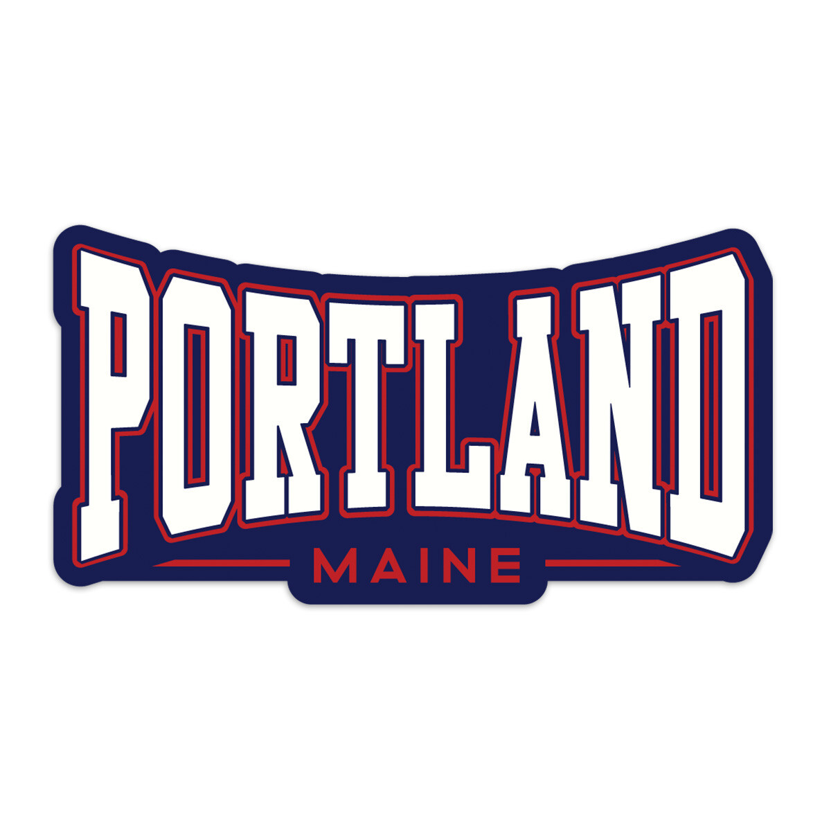 Portland Maine Double Arc Font US Flag Die Cut Sticker