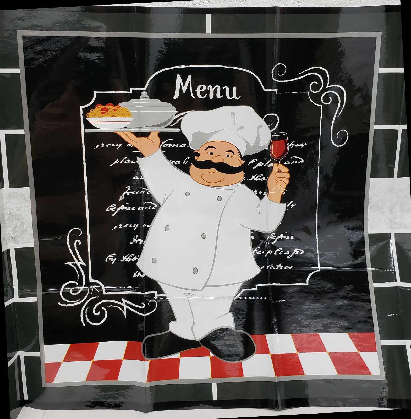 KITCHEN STOVE BACKSPLASH STICKER / WALL DECALl (30"x18") FAT CHEF, GR