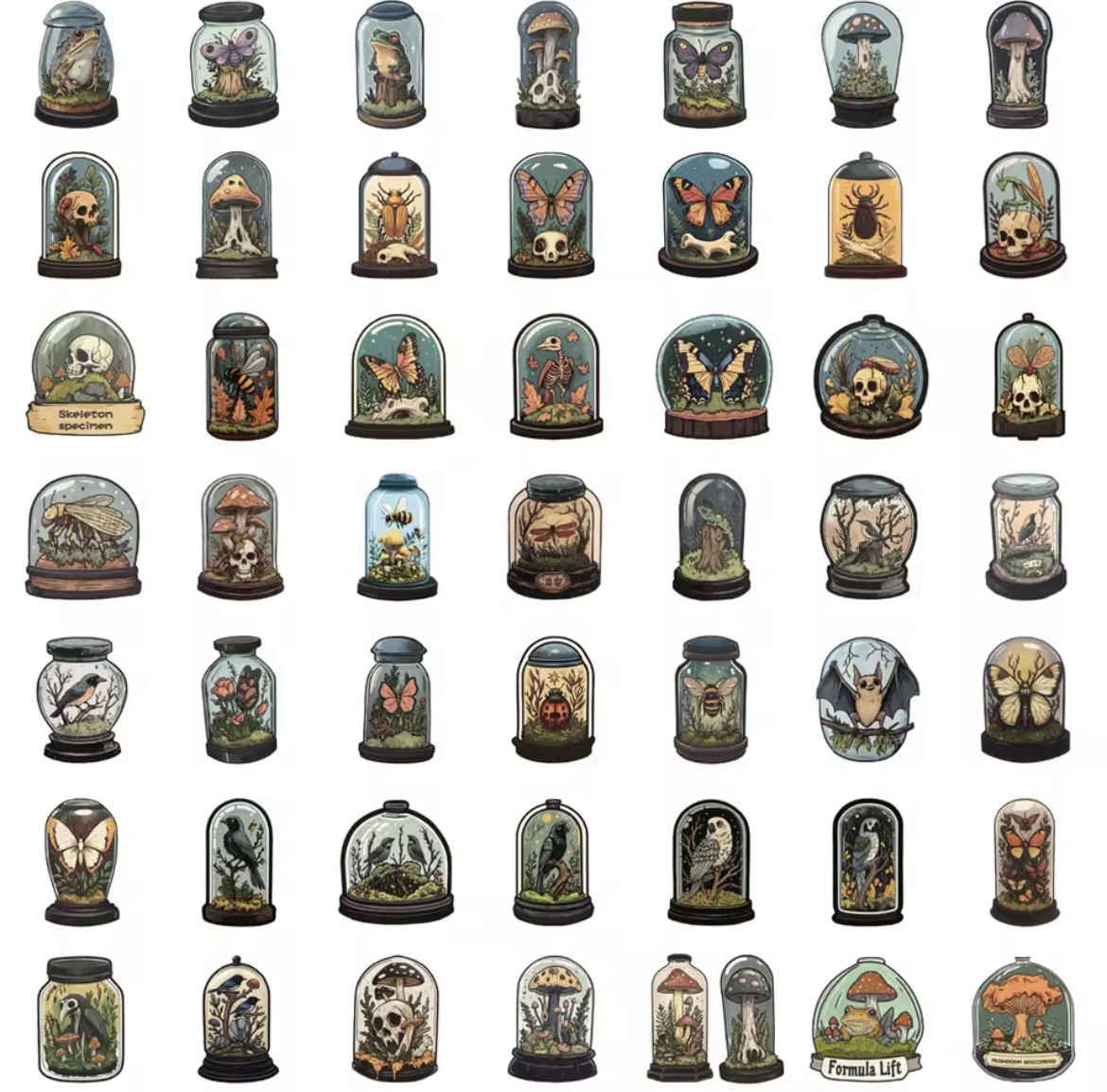 Gothic Specimen Jar Style Stickers 50pc Gothic Aesthetic Stickers FREE SHIPPING