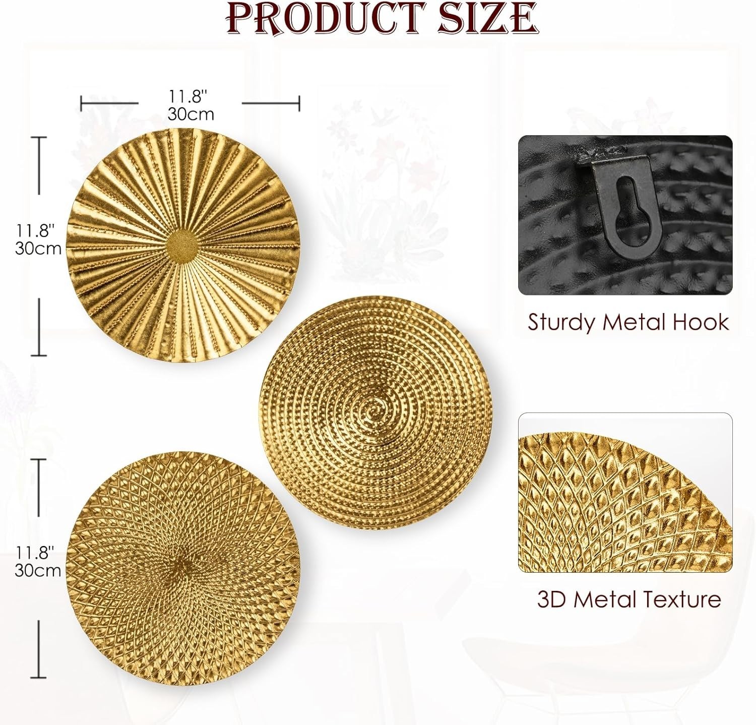 Contemporary 12" Gold Round Hanging Sculptures – 3 Count for Luxe Interiors