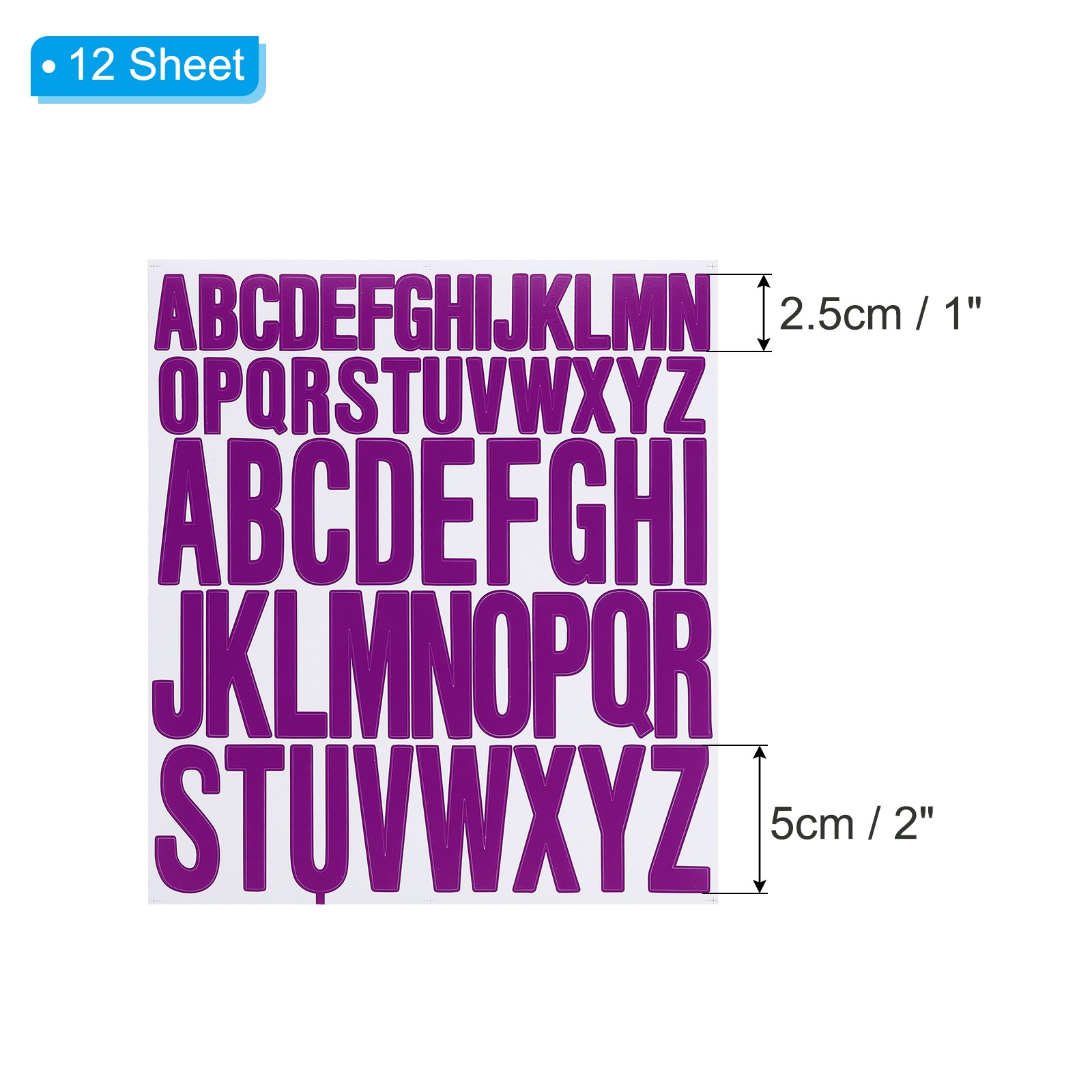 Letter Stickers 1 Inch 2 Inch, 12 Sheets Self Adhesive Alphabet Sticker, Purple