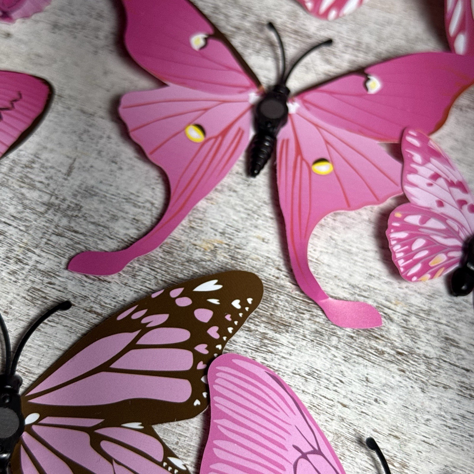 Lot of 12 3D Realistic Butterfly Wall Stickers Different Sizes, Shapes PINK New