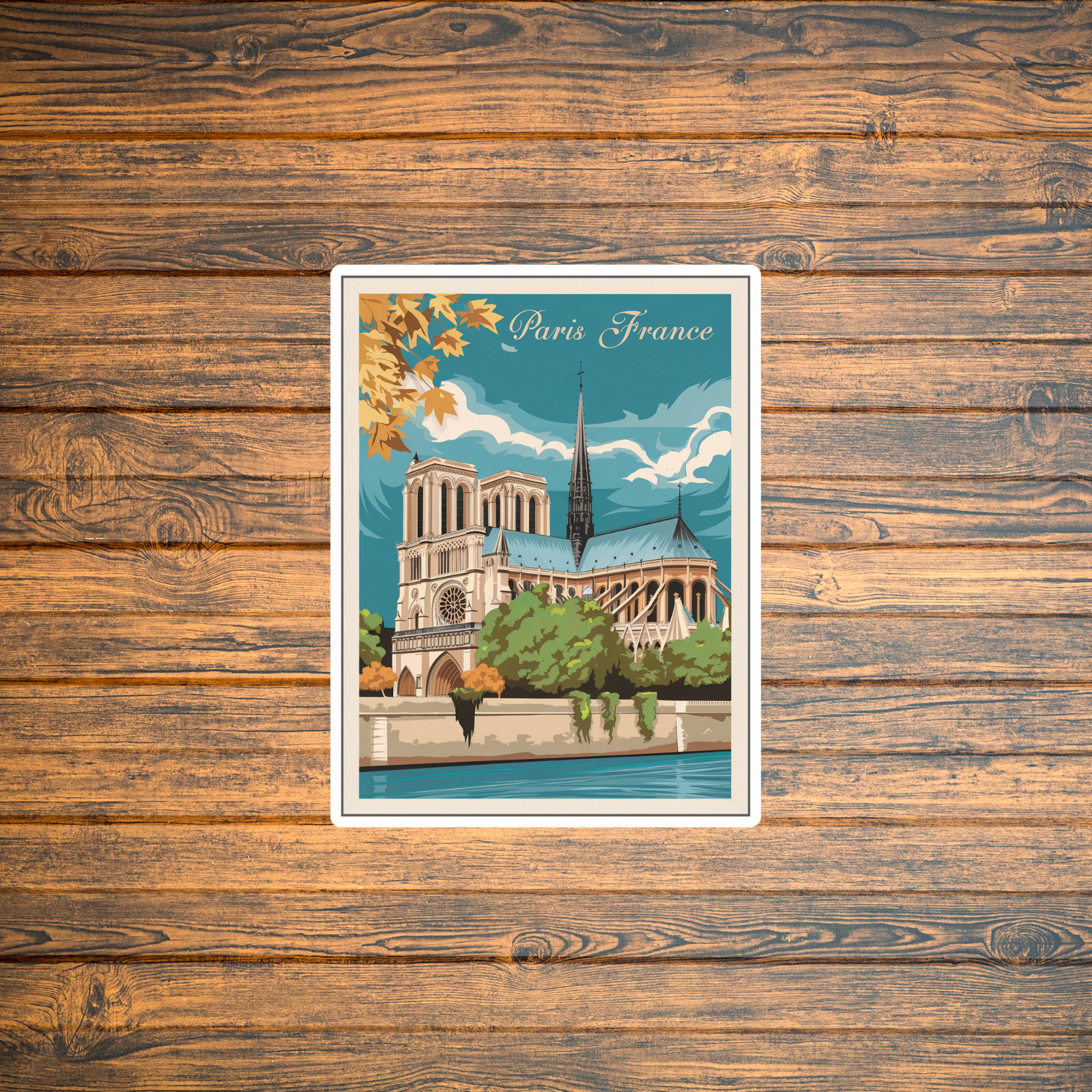 Vintage Paris France Travel sticker – Notre Dame Cathedral Illustration Sticker