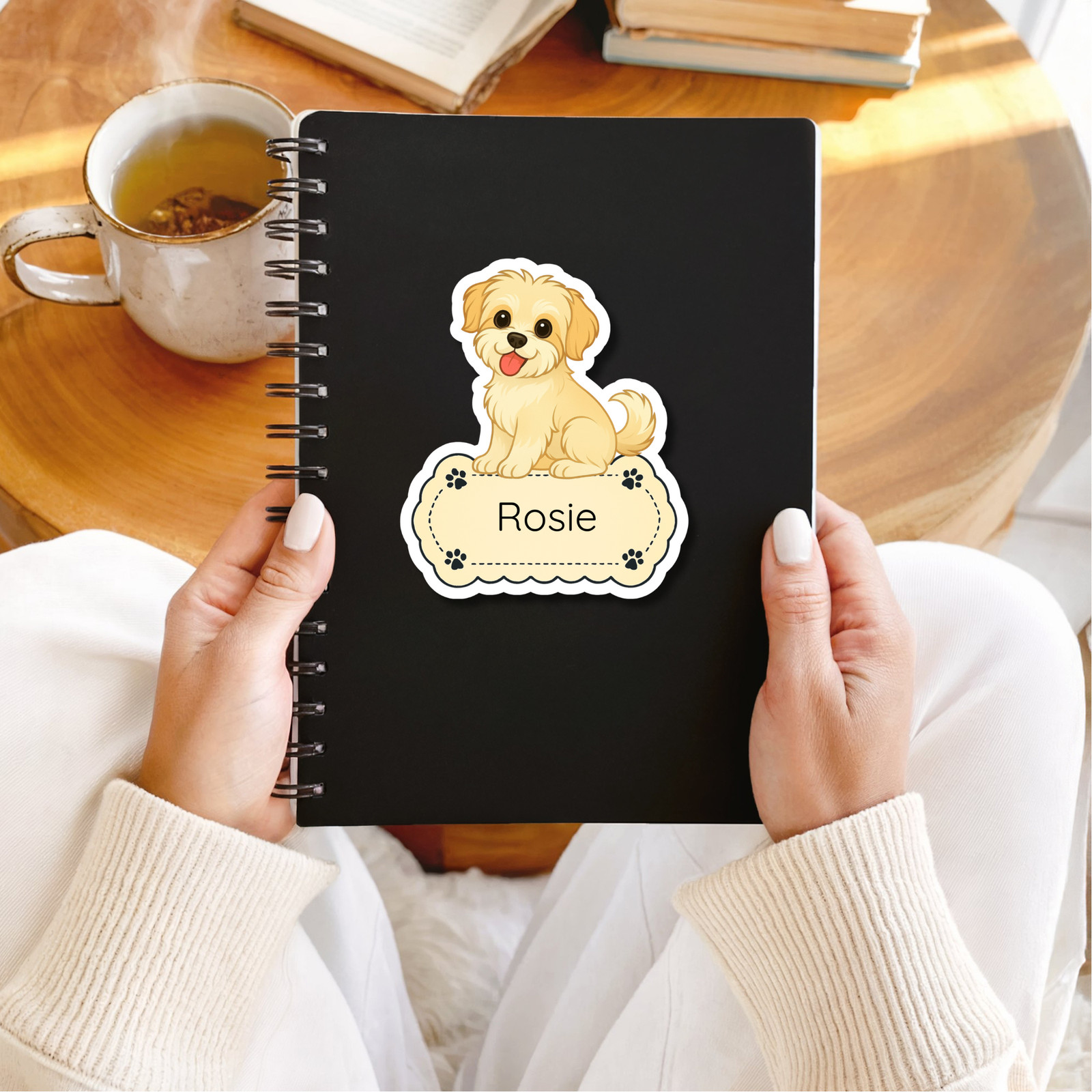 Personalized Shorkie Dog Sticker Magnet Bookmark – Gold and White