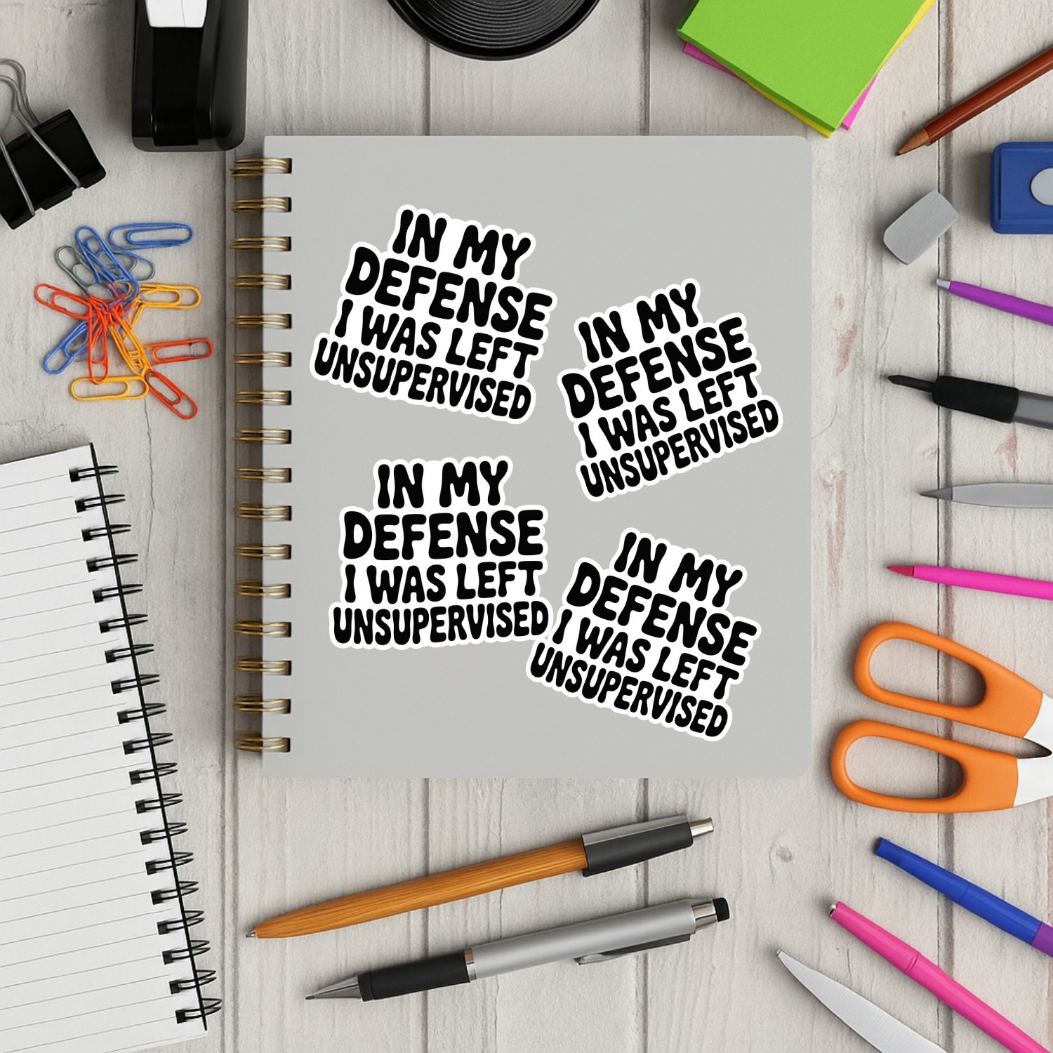 4PCS “In My Defense I Was Left Unsupervised” Stickers – Funny Sarcastic Quote