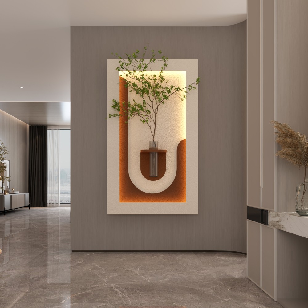 Adjustable 3-Color LED Sandstone Wall Decor with Simulated Green Plants