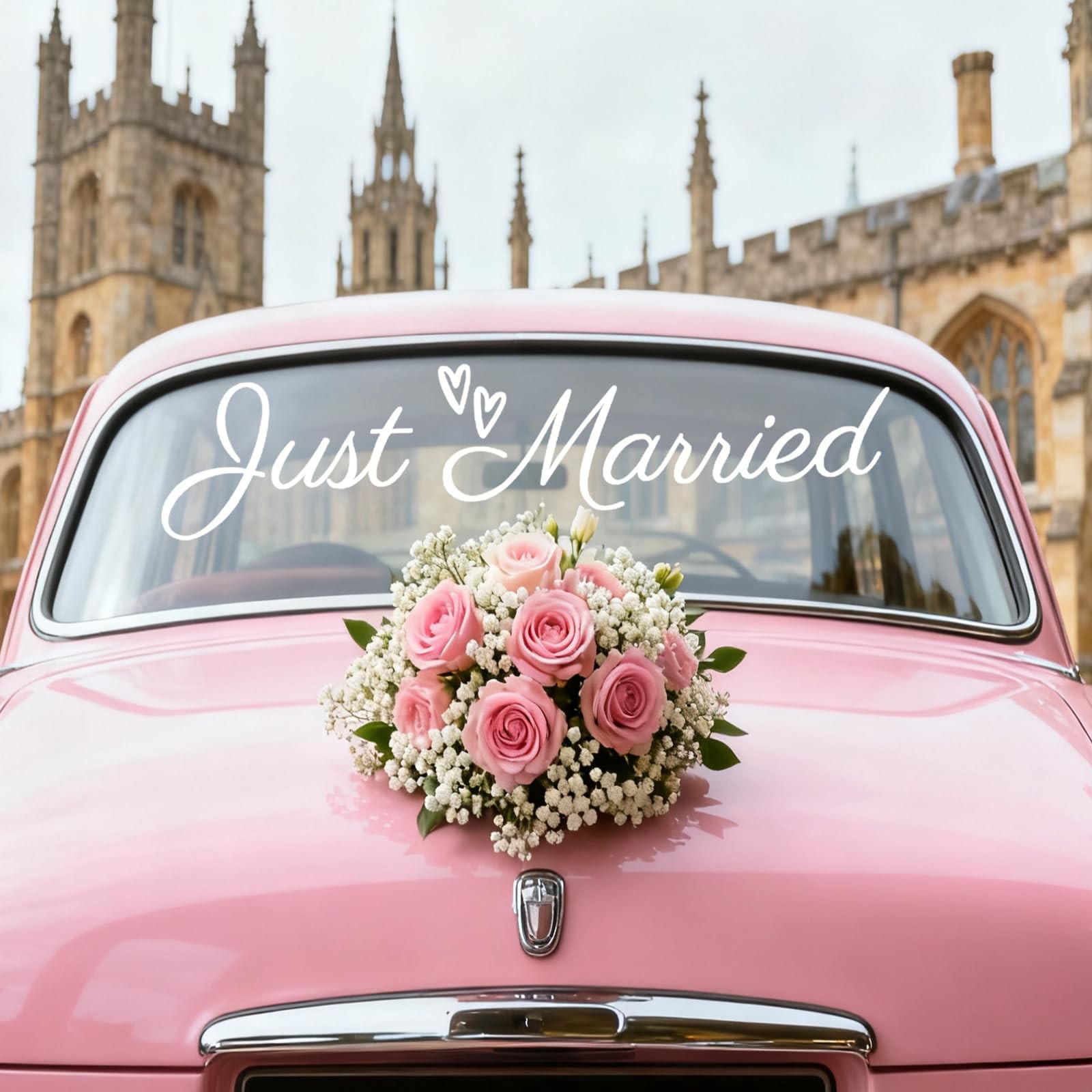 Just Married Car Sticker, Vinyl PVC White Wedding Bumper Sticker Graceful Weddin
