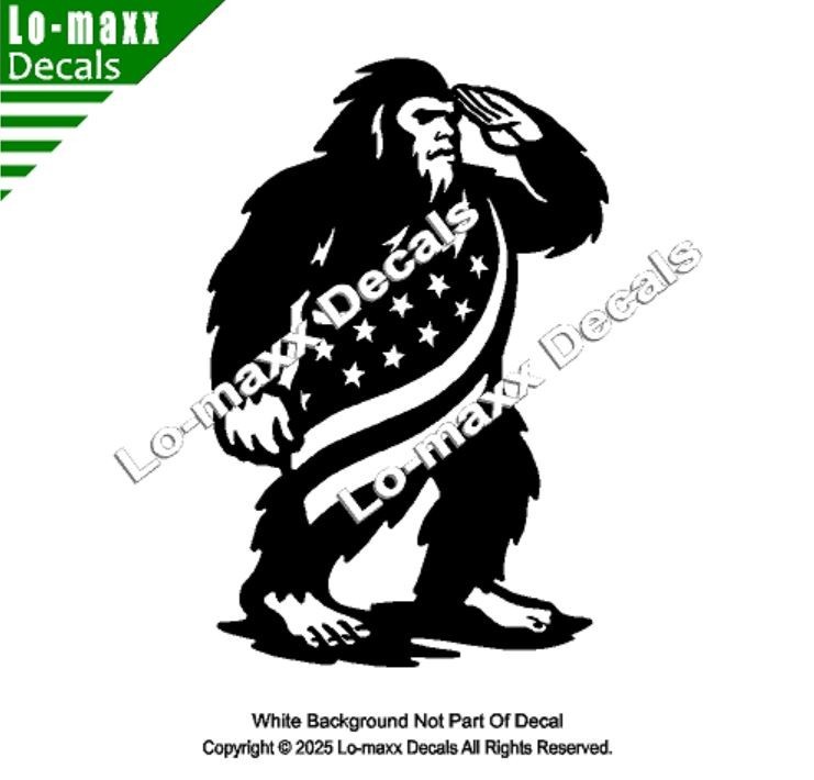 Patriotic Bigfoot Decal American Freedom Flag Sasquatch Sticker USA Vinyl Art