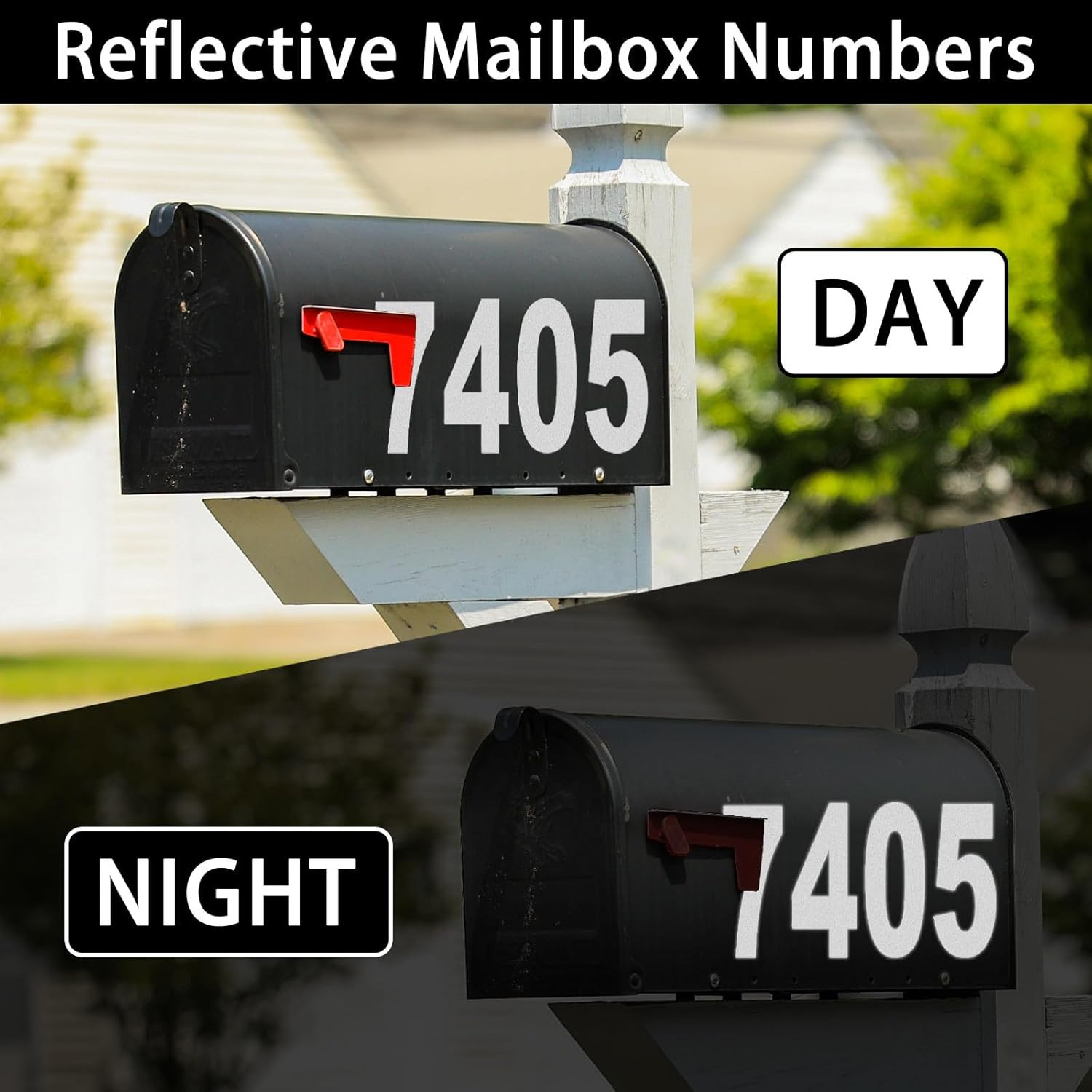 4 Inch Reflective Mailbox Numbers Sticker (0-9, 5 Sets) for Outside, Strong Self
