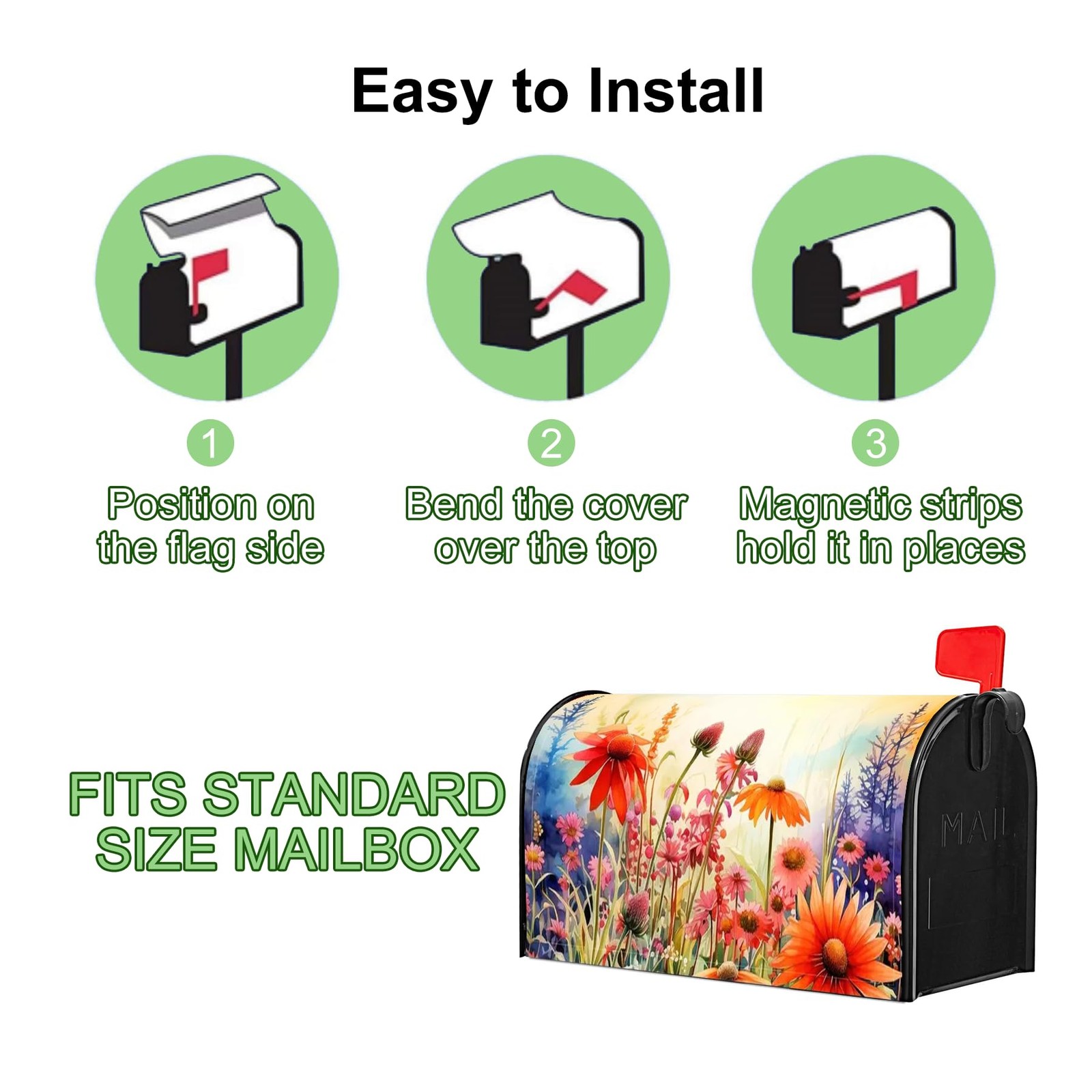 Mailbox Covers Magnetic Standard Size, Printed Floral 18 x 21 Inch, Flower