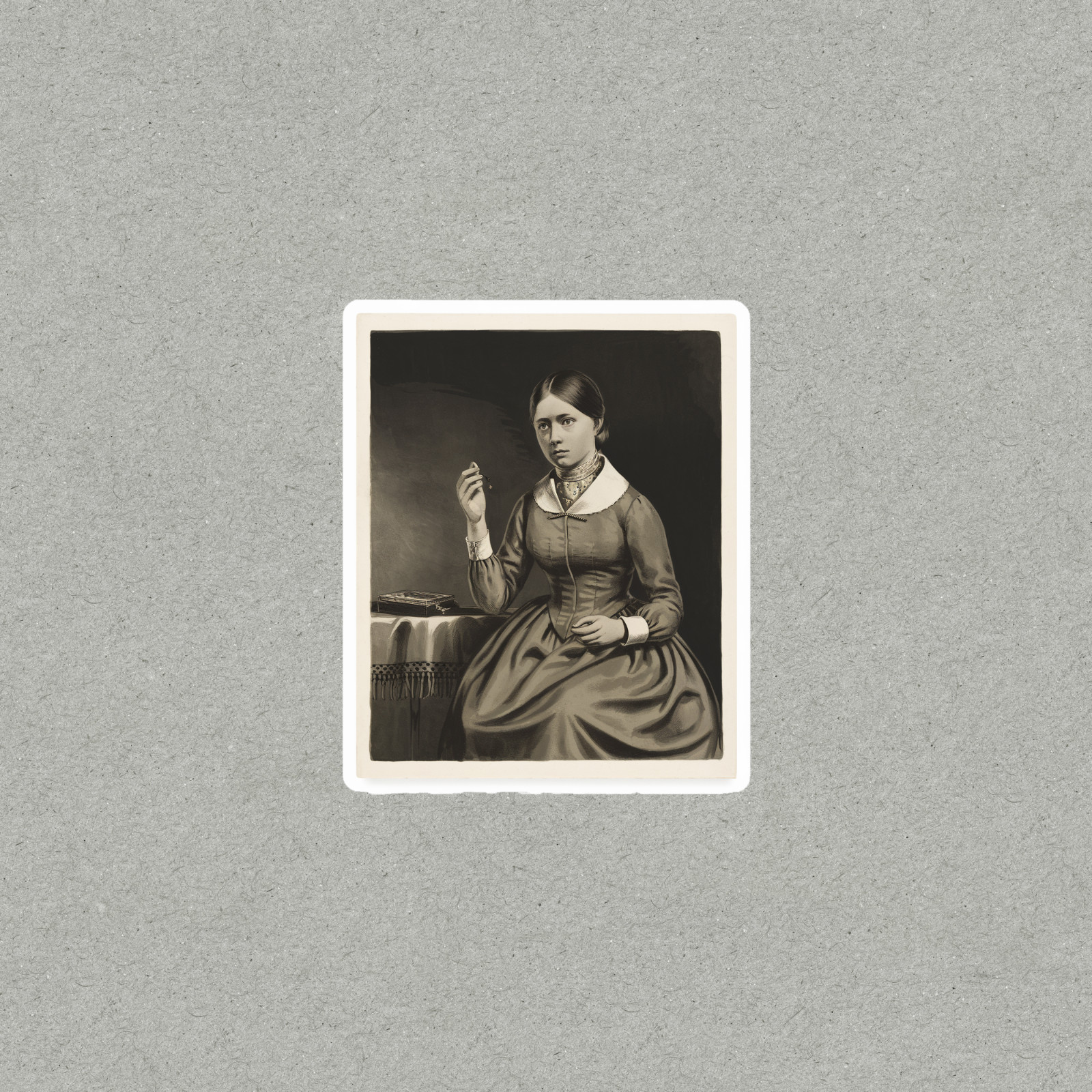 Vintage Portrait Photograph of Young Woman in Victorian Dress Sticker #5764