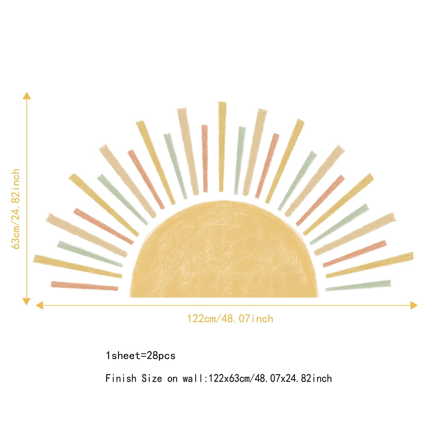 Large Boho Half Sun Wall Decals Peel and Stick, Pastel Sun Decal Sunrise Wall…