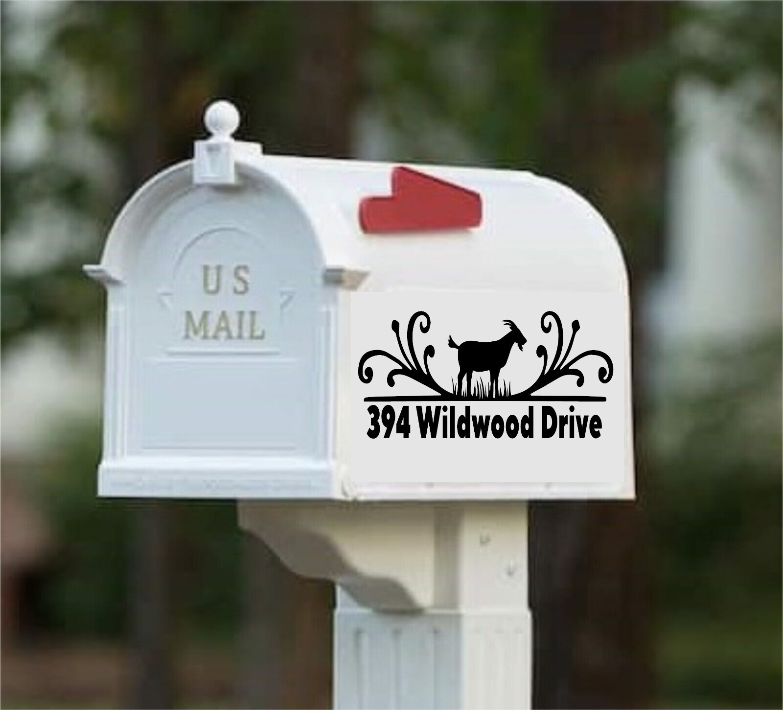 Set of 2 Goat Scrolled Vinyl Decals Personalized with Street Address for Mailbox