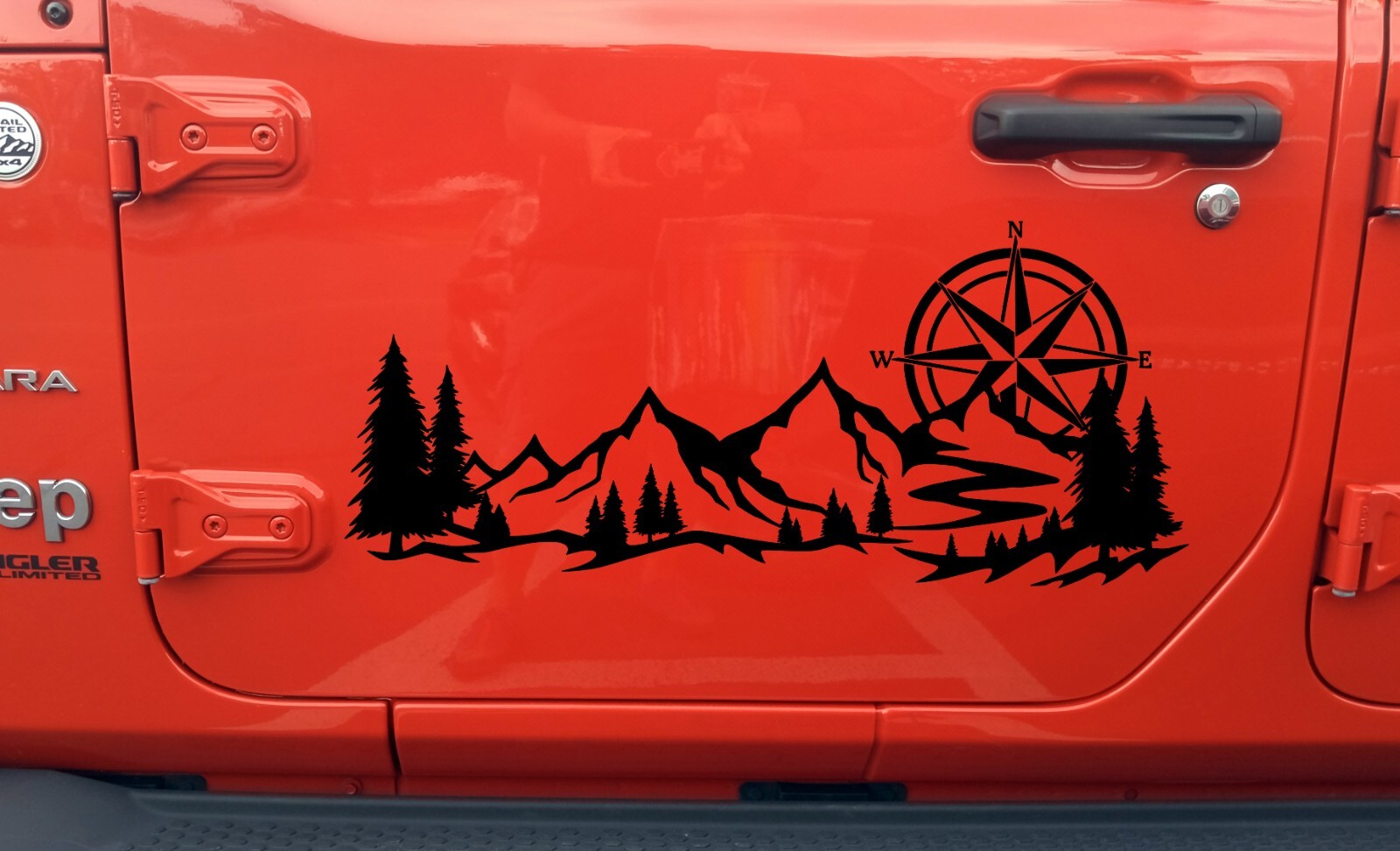 Mountains with Compass Rose Vinyl Decal V1 – Camping RV Travel Trailer Scene