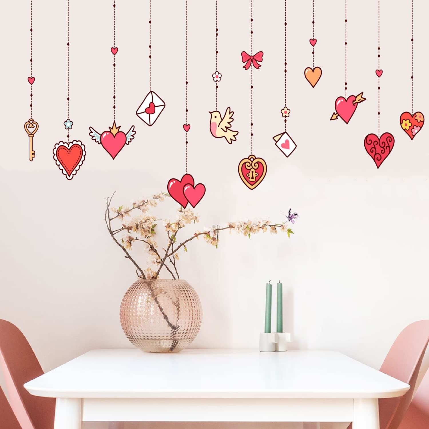 Valentine's Day Wall Stickers Hanging Heart Pigeon Envelope Wall Decals Remov…