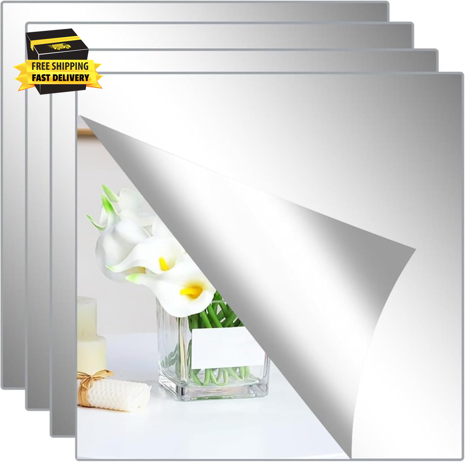 Mirror Stickers for Walls 4 Packs Self Adhesive Stick on Mirrors Tiles Small Pee