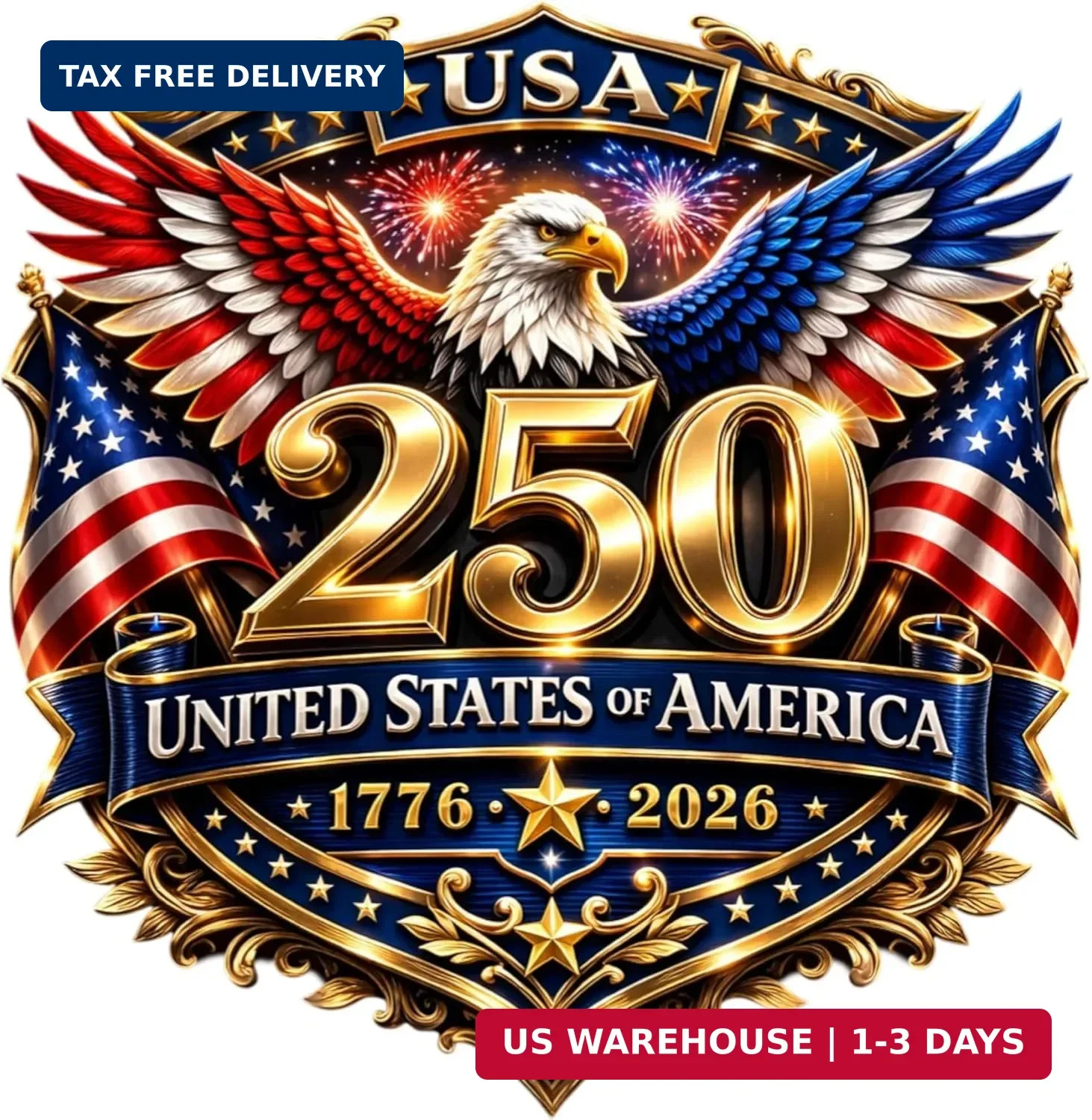 2pcs 250th Anniversary USA Car Decal Sticker, Patriotic Bald Eagle 1776-2026 Vin