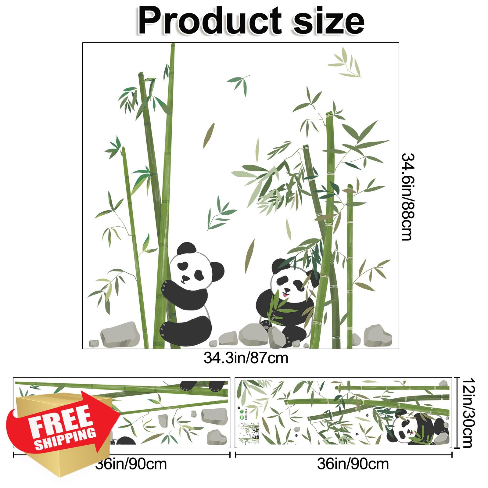 Panda Bamboo Wall Decals Cartoon Living Room Bedroom 2x12x36