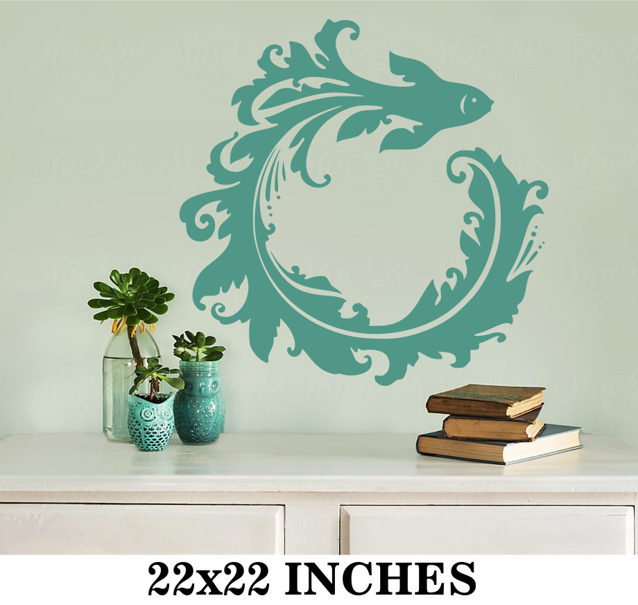GOLD FISH SWIRL BEAUTIFUL WALL VINYL NAUTICAL ART BATHROOM LARGE 22" CUSTOM MADE