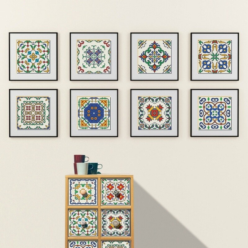 10PCS Floral Wall Sticker Self Adhesive Tiles Waterproof Ethnic Vintage Style