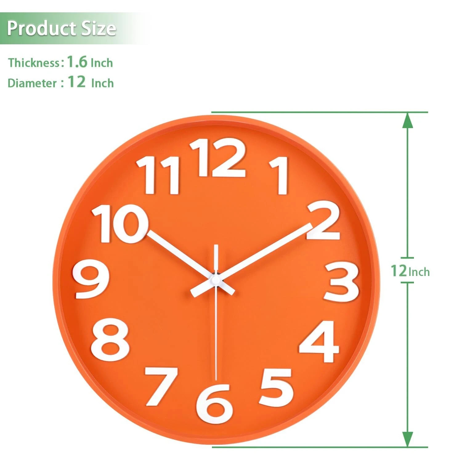 12-Inch Modern Wall Clock Minimalist Orange Design Silent Non-Ticking Large N…