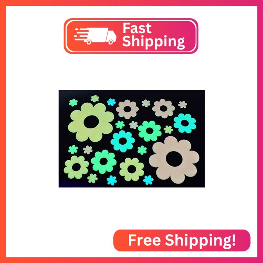 DirectGlow 24 Piece Glow in The Dark Flowers Multicolor Wall Decor