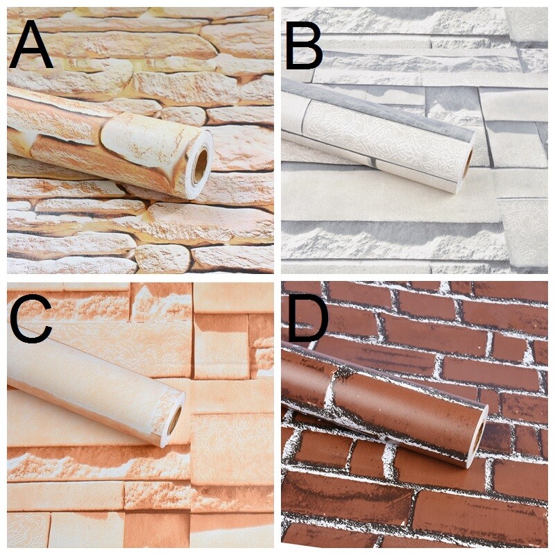 45CMX10M Self Adhesive Wallpaper Retro Brick Stone Wall Sticker Decal Upholstery