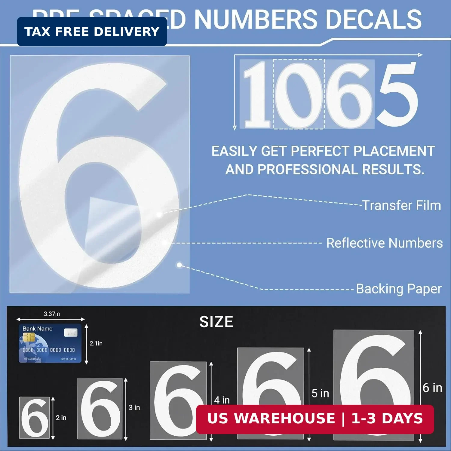 6" Reflective Mailbox Numbers Sticker Decal Die Cut Elegant Style Vinyl Number S
