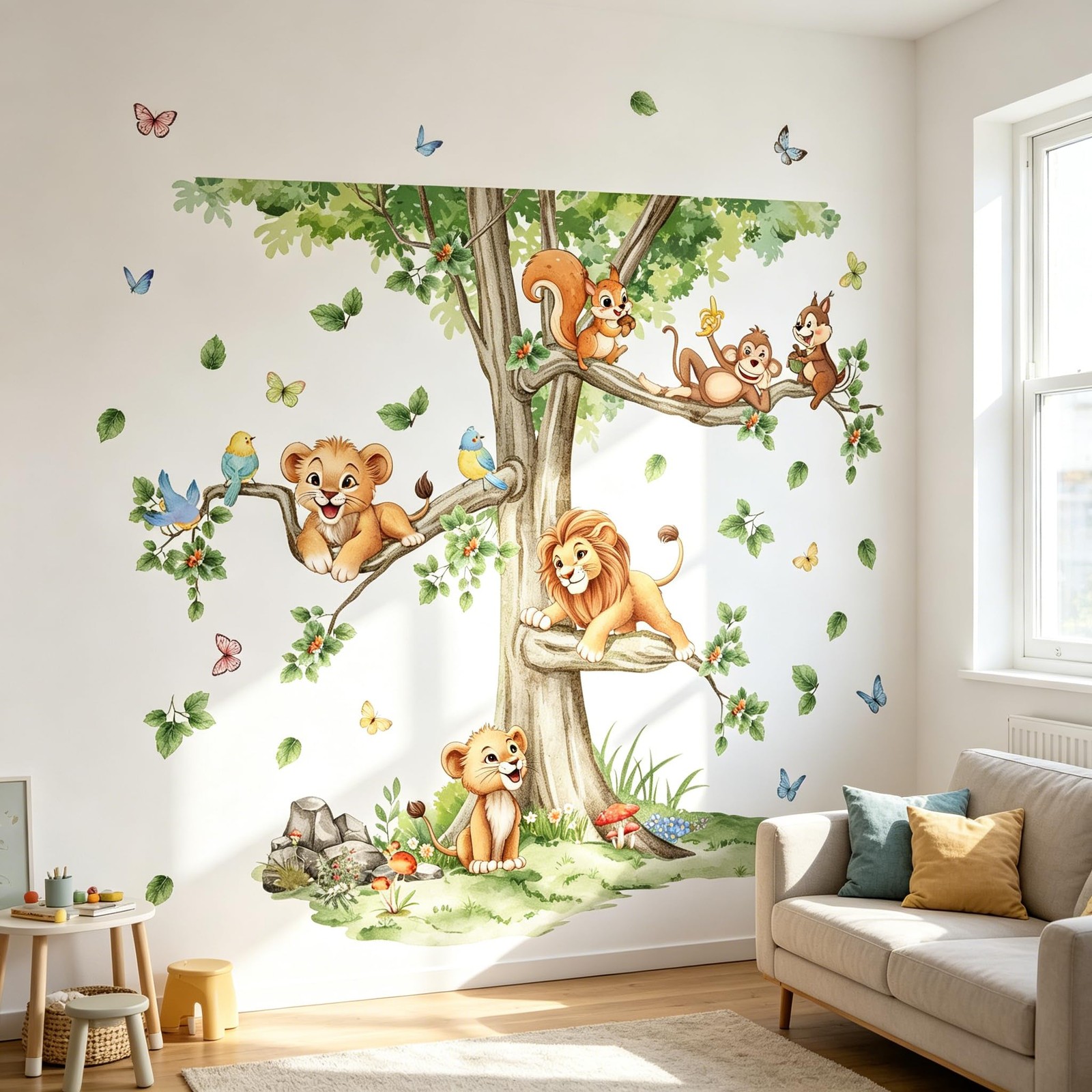 Large Tree Wall Decals with Woodland Animals, Peel and Stick Wall Stickers fo…