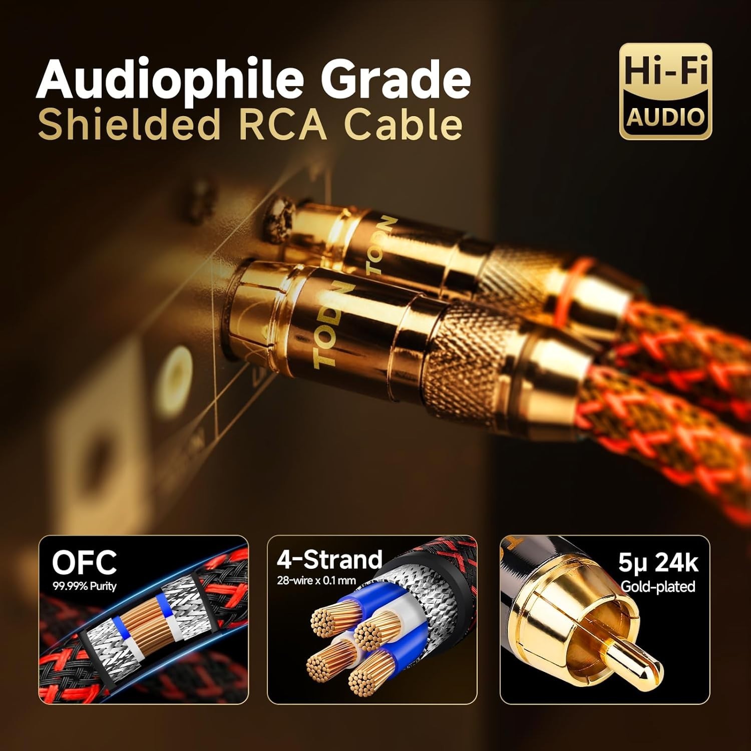 RCA Cables for Audiophile 3ft HiFi Stereo Shielded RCA to RCA Audio Cable for.