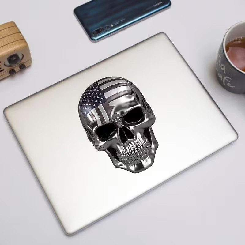 Rendered Skull Sticker in Heavy Metal Style for Waterproof Decoration