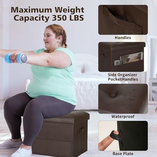 BelugaHelper Storage Ottoman Foot Rest Stool, Foldable Leather Footstool Storage