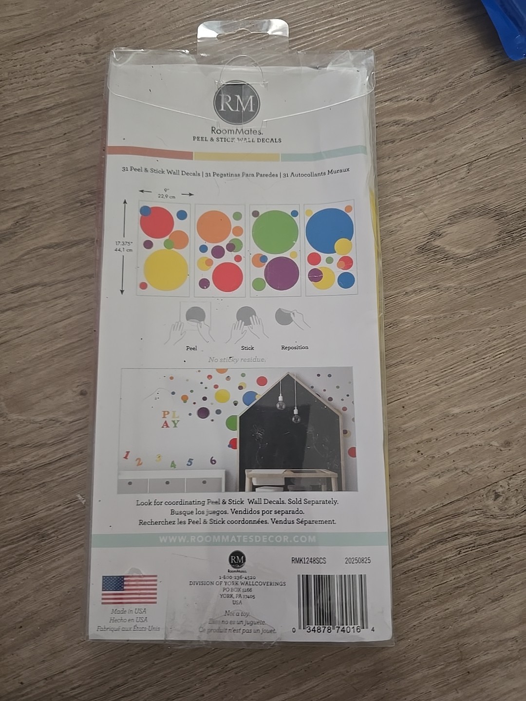 RoomMates Peel & Stick Wall Decals POLKA DOTS Primary Colors 1.25" to 8" NEW