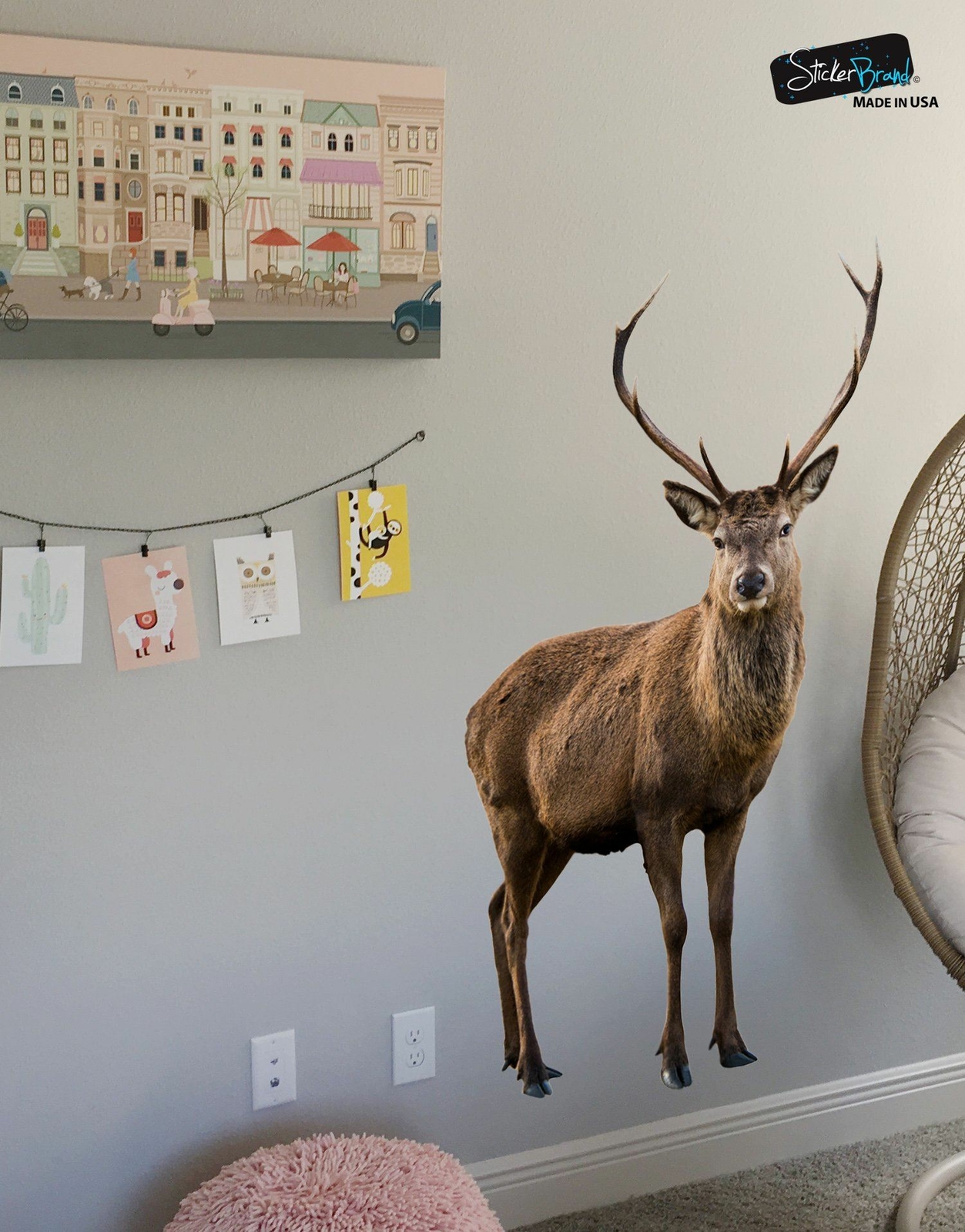 Wildlife Nature Deer Wall Decal Sticker. Posing and Staring. Large Horn Buck wit