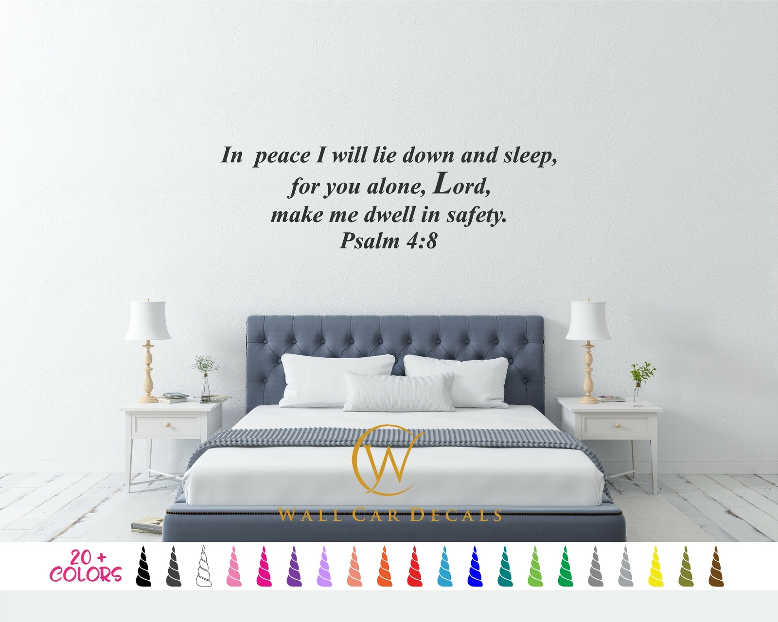 Psalm 4:8 In Peace Lie Down and Sleep Lord Bible Wall Quote Vinyl Decal Sticker
