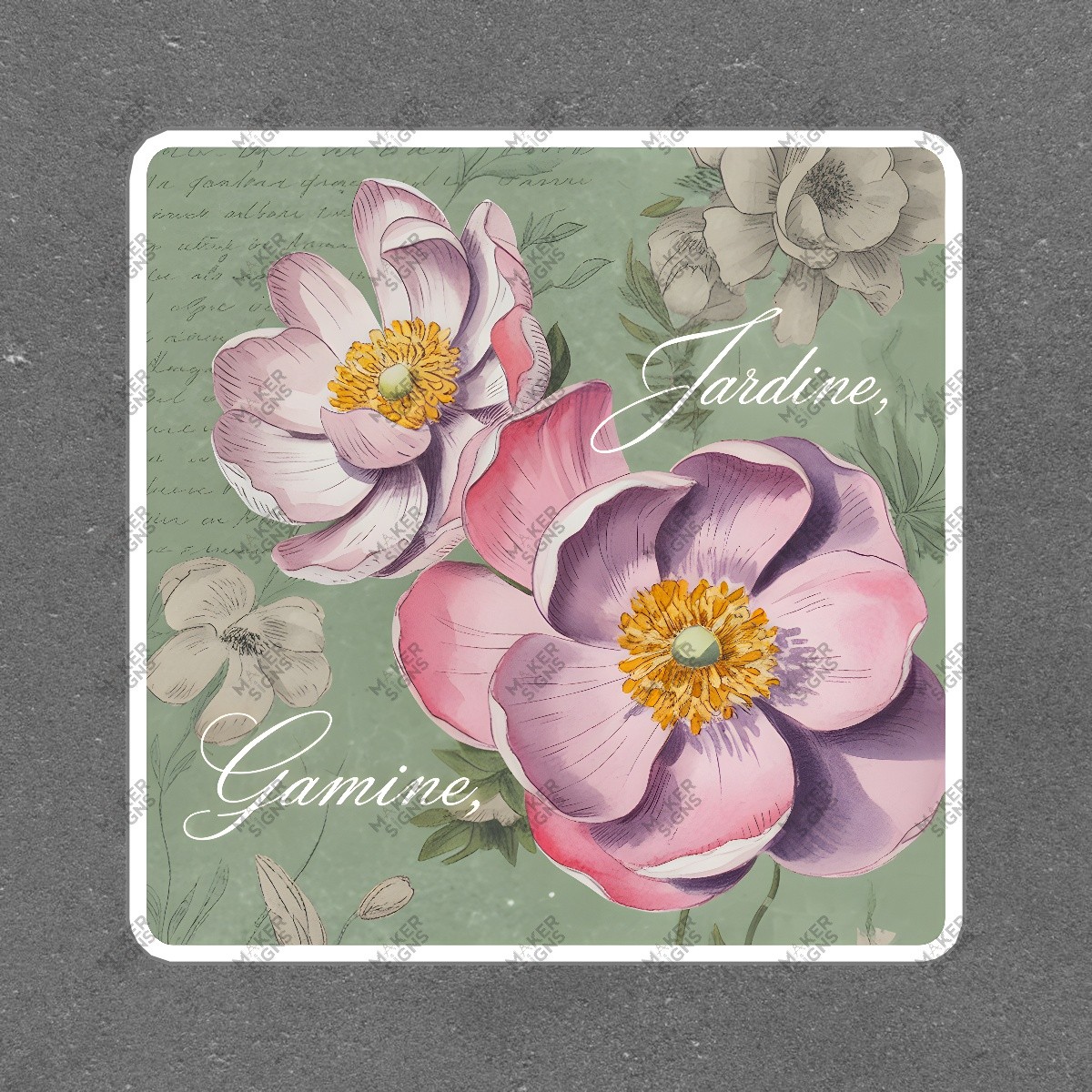 Elegant Botanical Floral Wall Art Sign Vintage Pink and Purple #8210