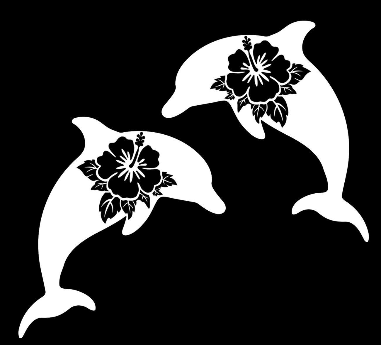Dolphin Hibiscus Flower Two 5" Vinyl Decals Car Truck Window Any Flat Surface