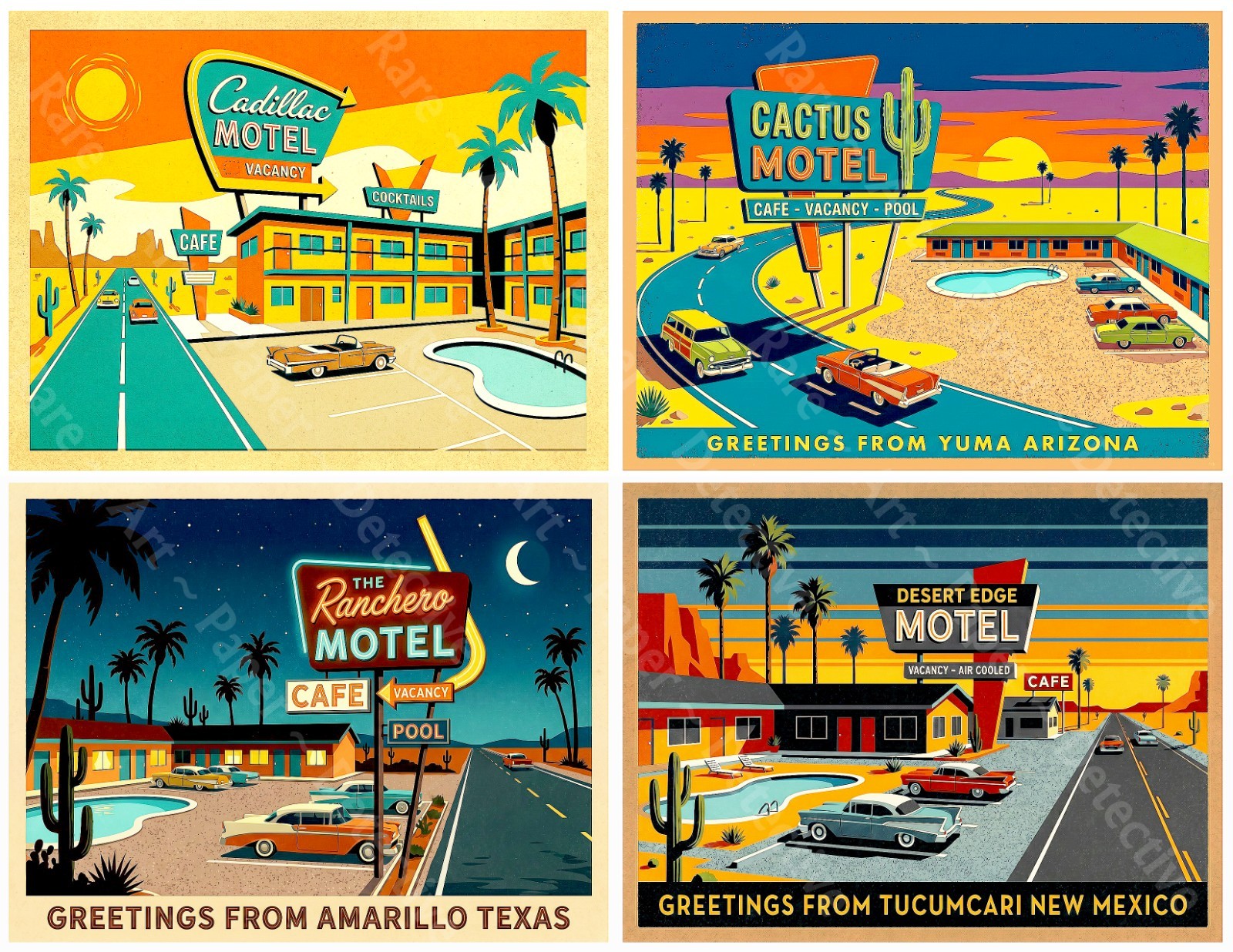 Desert Luggage Label Stickers, Mid-Century Modern, 4 Labels on 1 Sheet, 1532