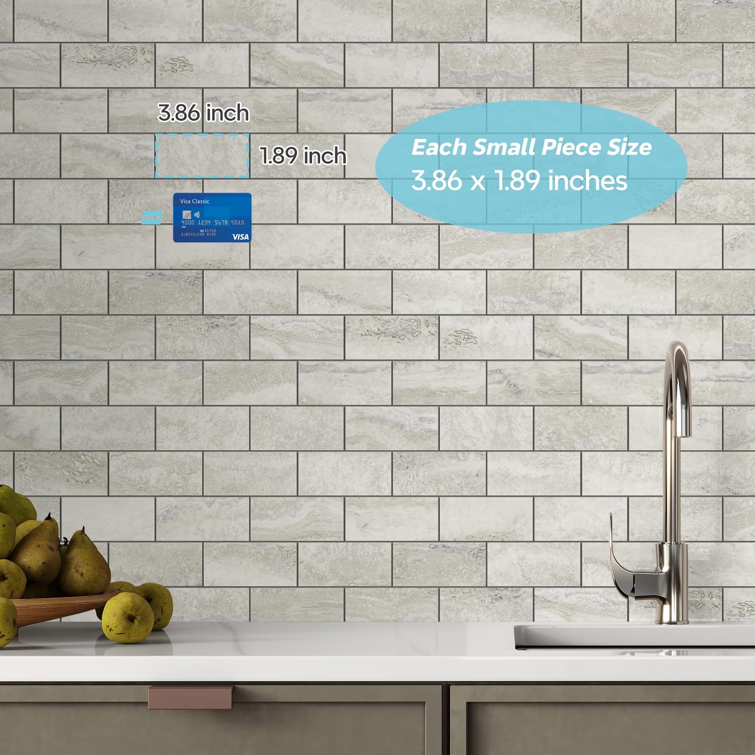 10-Sheet Subway Tile Cream Peel and Stick Backsplash, Beige Stone Texture wit…