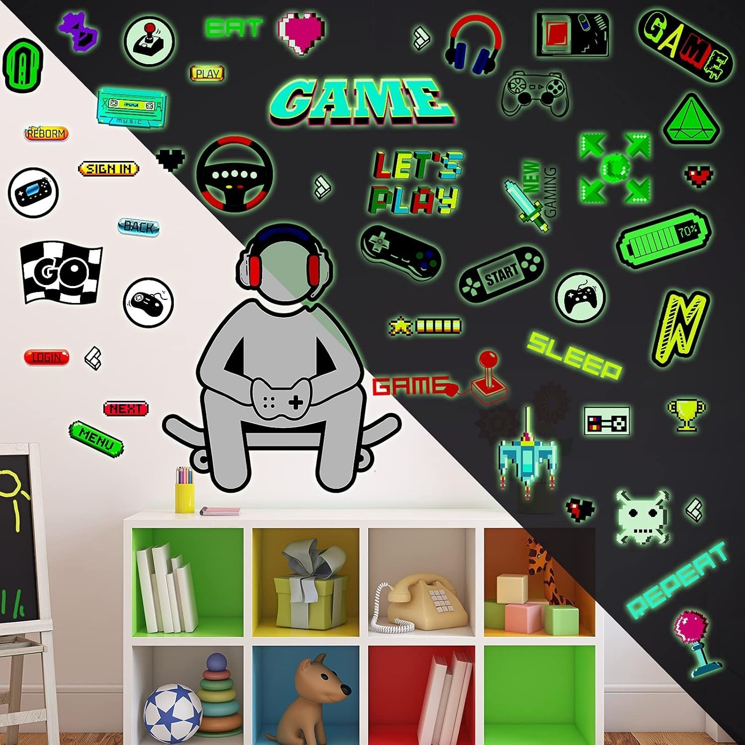 Glow In The Dark Game Wall Decal Video Game Controller Wall Decor for Boys Room