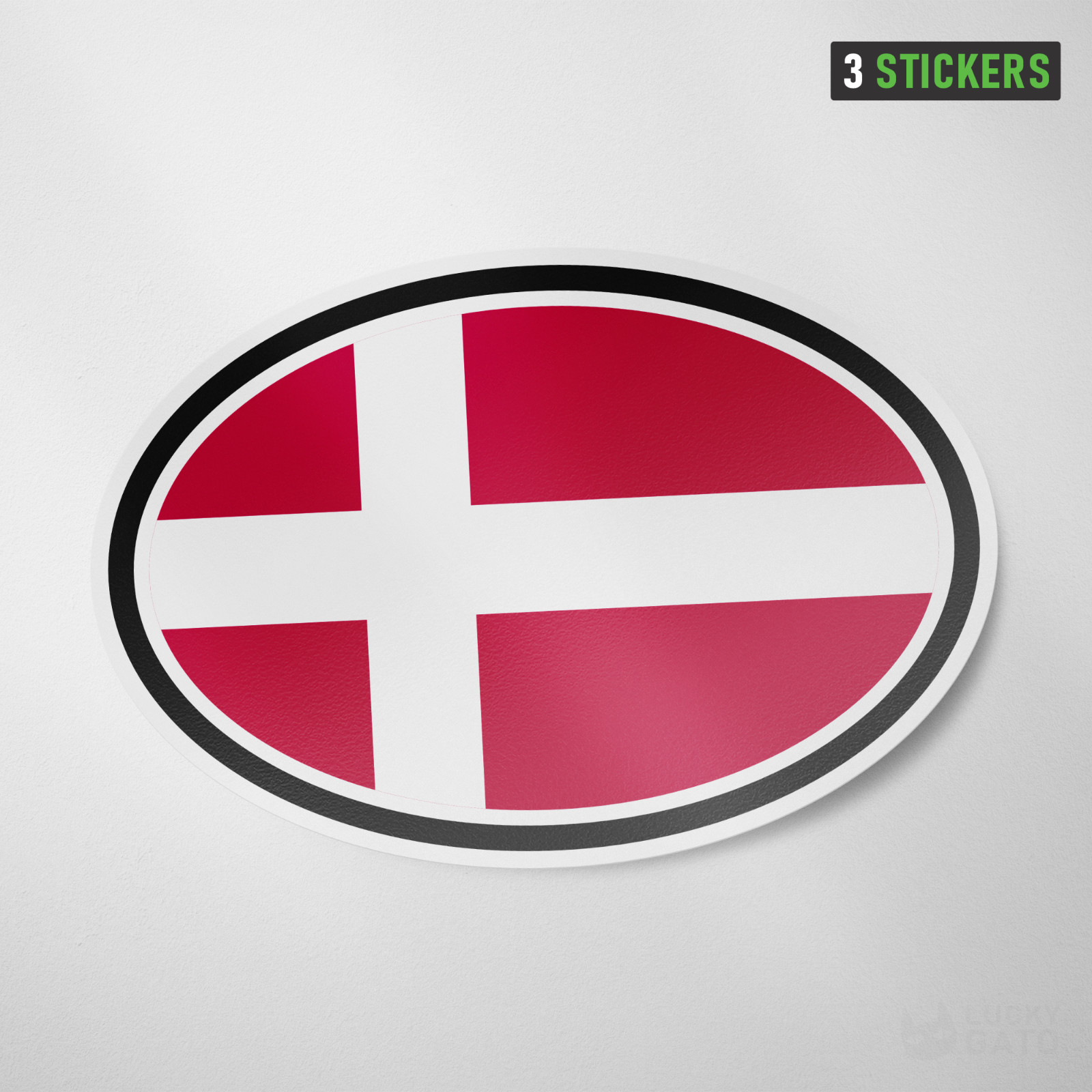 Denmark Oval Flag Sticker 3 Pack Vinyl Decal Car Auto Window Copenhagen