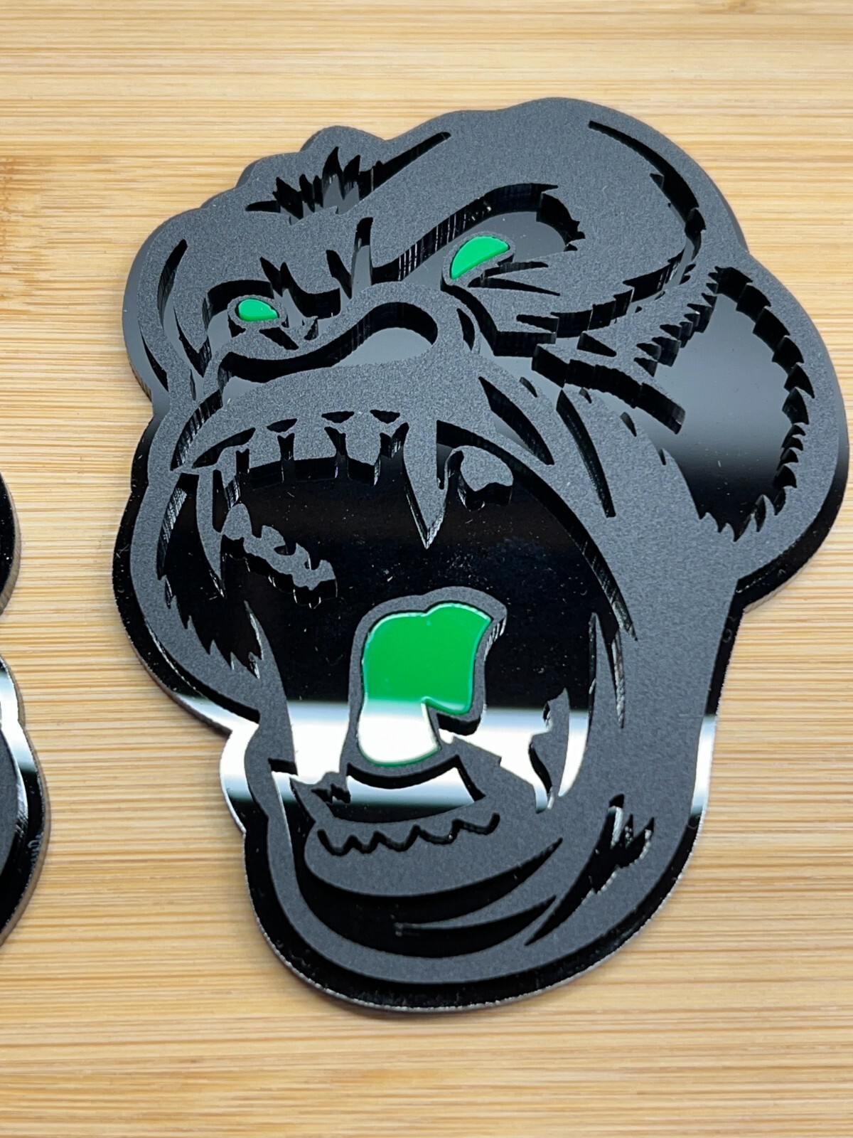 Angry Gorilla Green Eye Car Truck Emblem Badge Matte Black /Black Custom PK of 2
