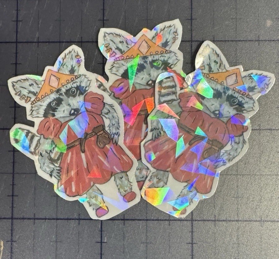 Sticker Renn Faire Raccoon Transparent Holographic Original Art AnnieMakesArt