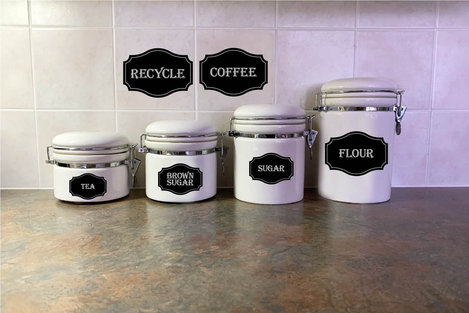 Kitchen Label Decal Sticker Coffee Sugar Tea Recycle Flour Jar Home Decor Bottle