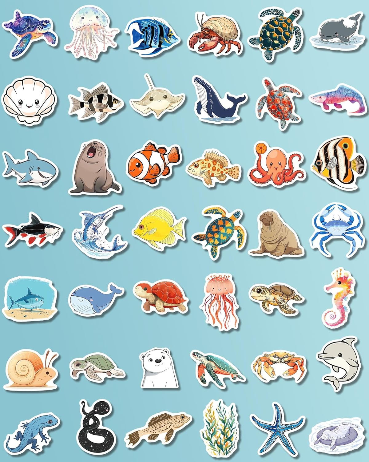 100 Pcs Ocean Stickers for Kids Teens Adults, under the Sea Animal Fish Turtle S