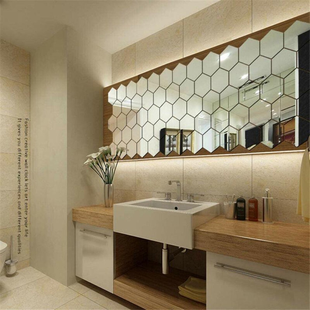 12/36pcs Art Mirror Hexagon Removable Acrylic Wall Stickers DIY Room Decor