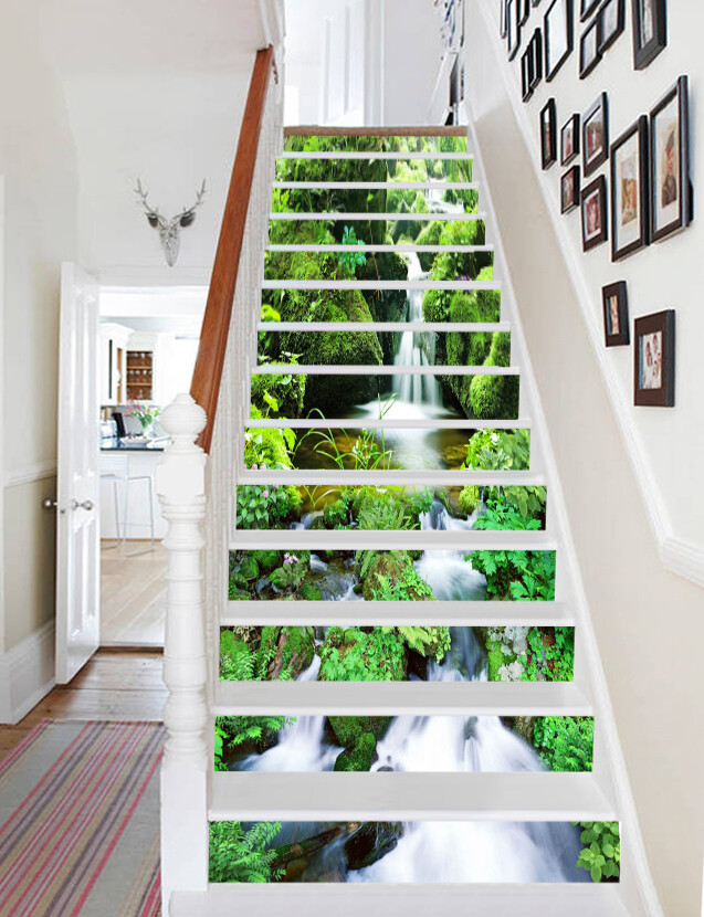 3D Waterfall Stone AZ366 Stair Risers Decoration Mural Vinyl Wallpaper Kay