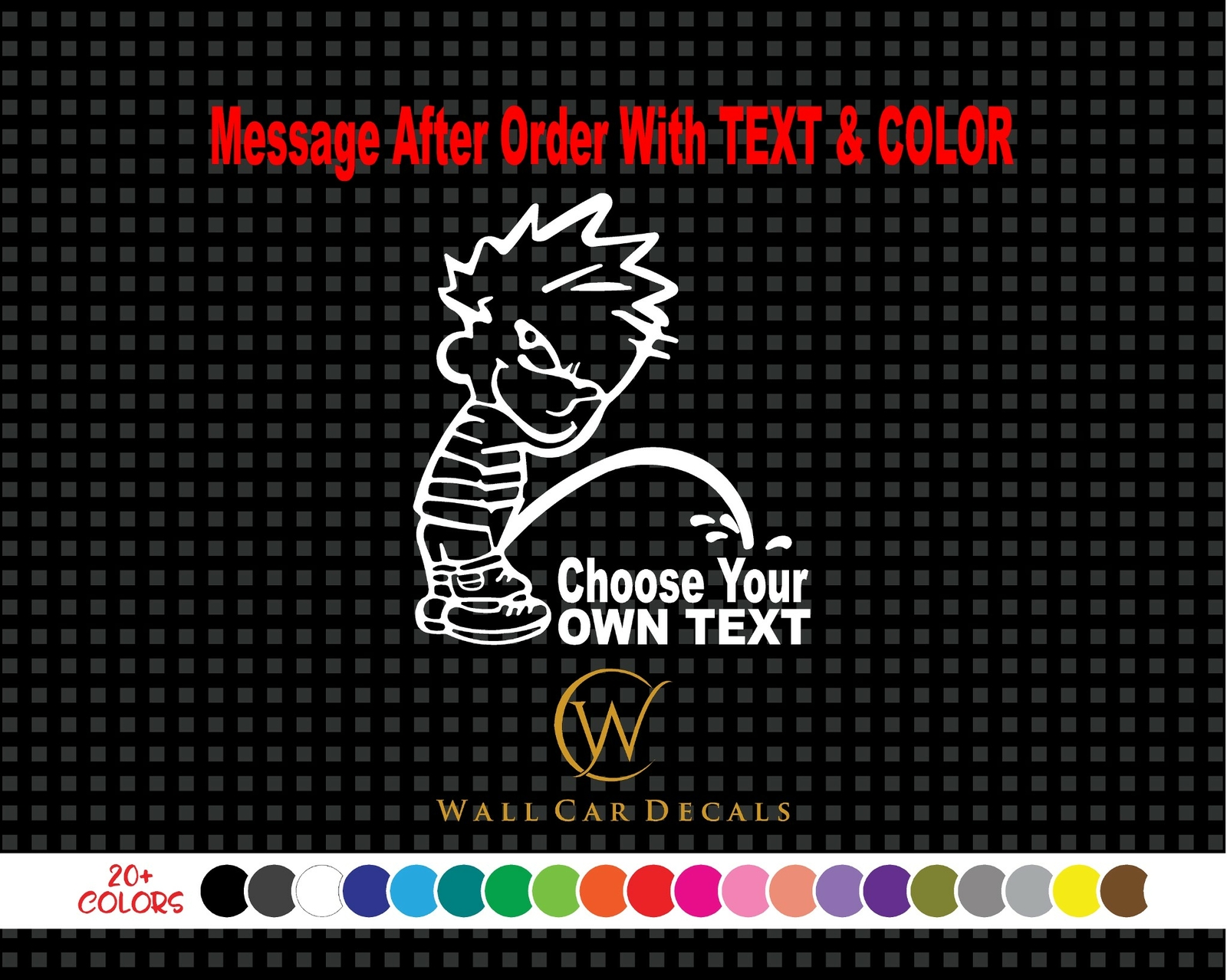 Calvin Peeing On Custom Text Vinyl Decal Personalize Pee Piss Choose Car Sticker